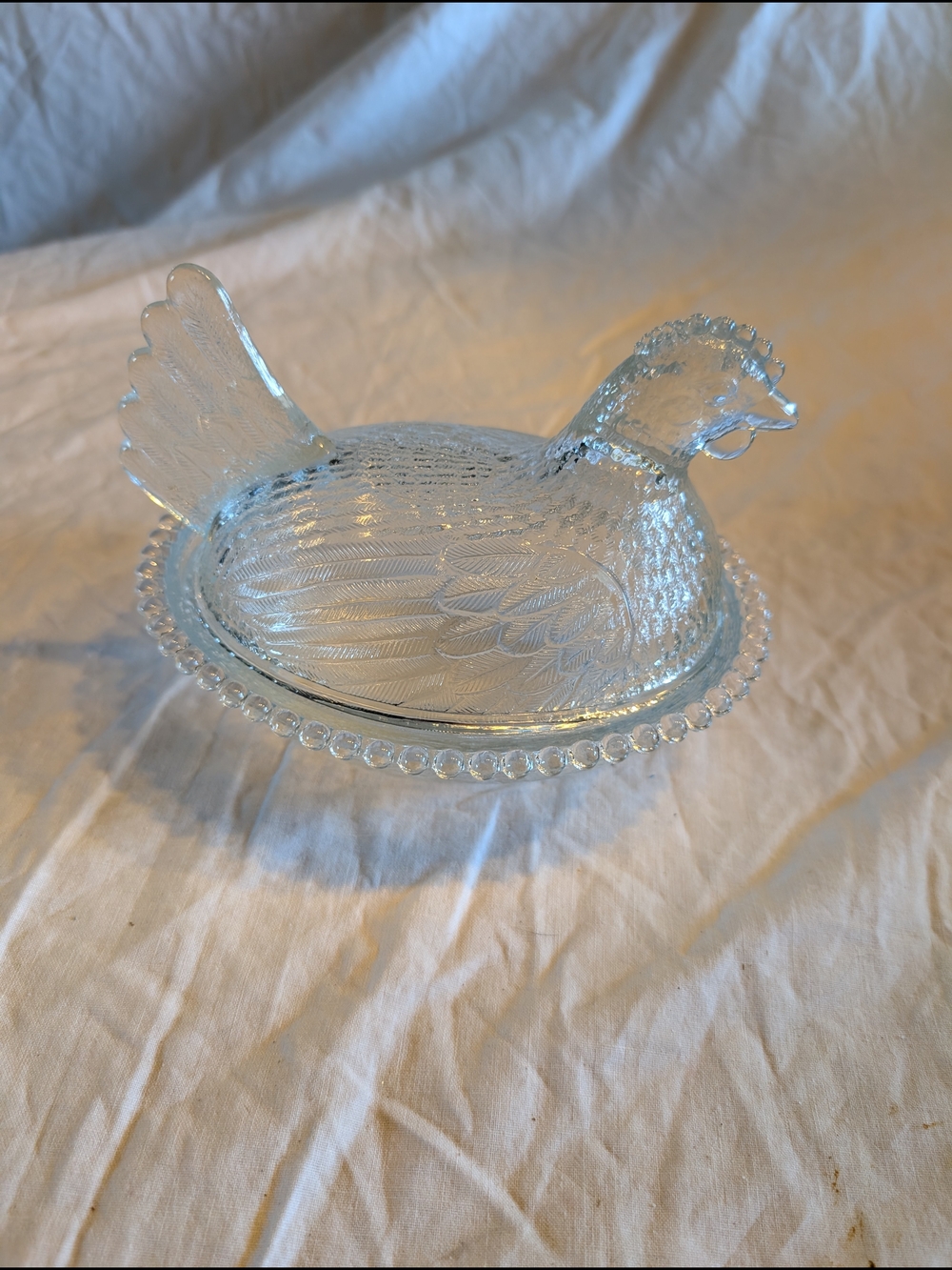 2/120$ Indiana Glass Clear Hen-on-Nest Covered Dish